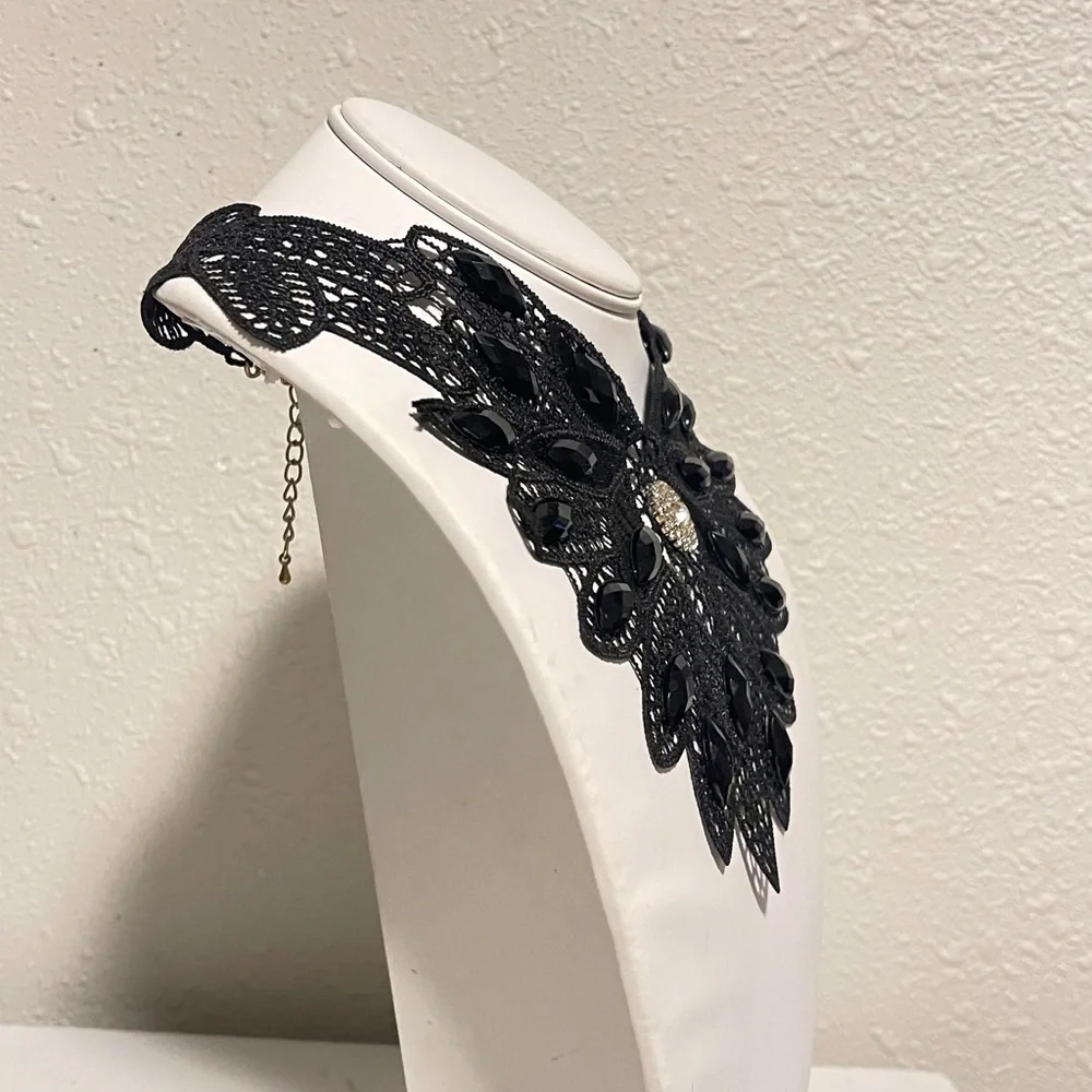 Dark Academia Black Lace Necklace Dark Academia Gothic Statement Piece Vampy - Picture 3 of 5